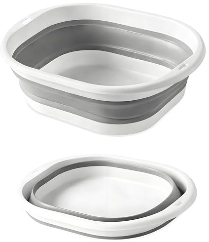 Lafefe Thickened Collapsible Washing Up Bowl, Portable Folding Wash Basin with Handles, Space Saving Camping Sink Multipurpose for Camping, Caravan, Kitchen & Travel(Gary, 9L)