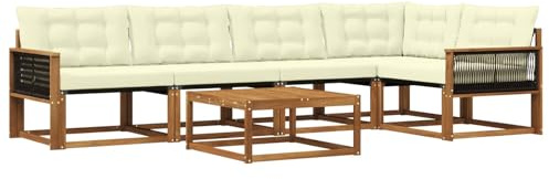 vidaXL Outdoor-Sofagarnitur mit Kissen 6 pcs Natur und Creme, Garten-Sofa, modernes Outdoor-Sofa, langlebige Terrasse, Chill-Lounge, stilvolle Komfort-Einheit zum Entspannen