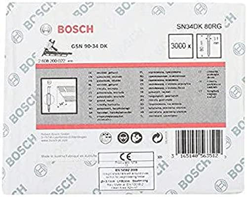 Bosch Professional 3000x D-Kopf Streifennagel SN34DK 80RG (34°, harzbeschichtet, 3.1 mm, 80 mm, gerillt, verzinkt, Zubehör für Nagelpistolen, Druckluftnagler)