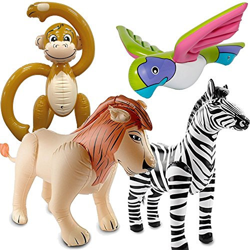 4 aufblasbare XXL-Tiere für eine * SAFARI-PARTY * // mit Affe + Papagei + Zebra + Löwe // Afrika Savanne Kindergeburtstag Geburtstag Motto Ballon Deko Dekoration