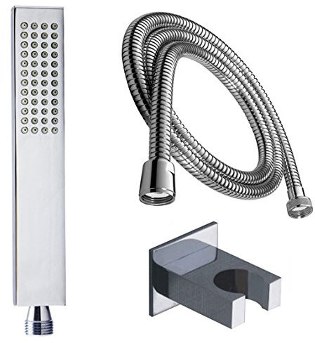DELUXE Hochwertiges Dusch - Set mit 200 cm Schlauch und Brausehalter/aus Messing/Hochglanz verchromt/Handbrause/Duschbrause/Brauseschlauch 2 Meter/Stabbrause/massiv/modern
