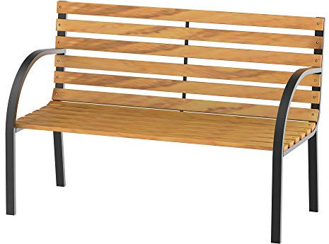 Outsunny Gartenbank Sitzbank Parkbank 2-Sitzer Garten Stahl+Kiefernholz Natur B122 x T60 x H83 cm