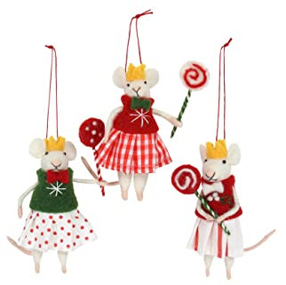 Gisela Graham Wool Mix Mice With Candy Lollipops Christmas Decoration (set of 3)
