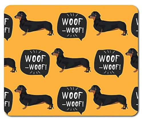 Adorable Yellow & Black Sausage Dog Mouse Mat Pad - Dachshund Dogs Computer Desk Accessory Gift Secret Santa Mum Dad Sister Brother Animal Lover #15293