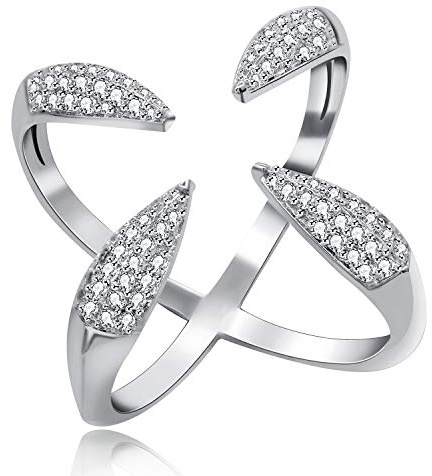 Uloveido Y447 Bague en plaqué or blanc avec zircone cubique pour femme Taille unique, Métal, Zircone cubique
