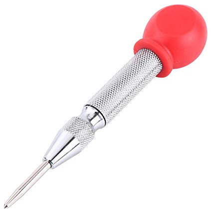 Automatic Center Punch High Speed Steel Center Hole Punch Marking Tool Marker with Protective Cover for Wood, Metal, Plastic, Car Window Puncher Breaker (Silver)