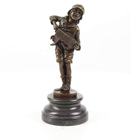 Bronzefigur Skulptur Figur Deko Junge mit Ziehharmonika 24,5 cm