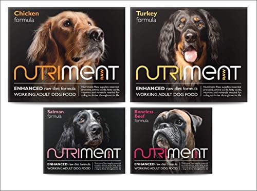NUTRIMENT ENHANCED ADULT DOGS Raw Food (10 Tray Starter Pack) Frozen, Complete Premium Raw Dog food, Gluten-Free, Digestible, All breeds, Sizes - 11.023 lb Mixed Flavour
