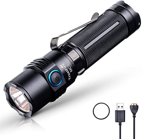 TrustFire Taschenlampe LED Aufladbar, MC3 LED Taschenlampe Extrem Hell 2500 Lumen Taktische Taschenlampe IP68 Wasserdicht Taschenlampe mit 21700 Akku 5 LICHTMODI Mini Taschenlampe für Jagd Notfälle