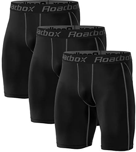 Roadbox Compression Shorts Mens 3 Pack, Sports Underwear Quick-Drying Base Layer Shorts for Running, Gym, Shorts, Cycling Black