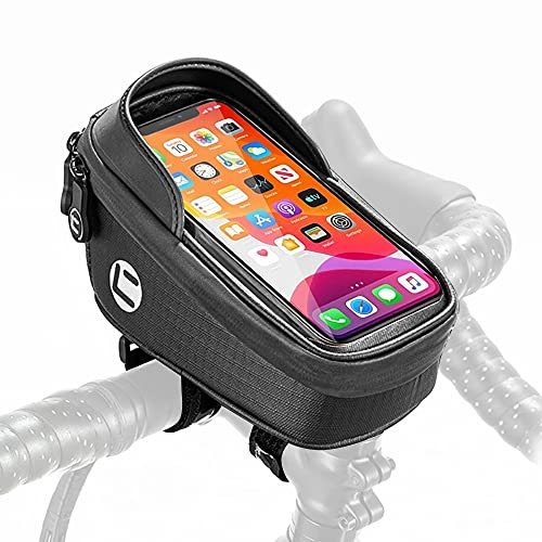 WOTOW Fahrrad Handyhalterung Wasserdicht für Mobiltelefone bis 6,7 Zoll - Rahmentasche mit Touchscreen - Handytasche für GPS Navi - Fahrradzubehör