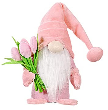 Super Idee Stehende Niedliche Wichtel mit tulpen Blumensträuße Süßer Zwerg Wichtel Figuren Geschenk für Frauen Mama Hochzeitstag Freundin Ehefrau Muttertag Dankeschön Maße 37 x 8 x 6 cm (Rosa)