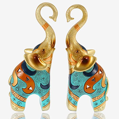 OSLAMP 21.5 cm Elefanten-Dekor-Statue für Zuhause, 2 Stück, bunt, große Elefanten-Statue, Dekoration, Figuren, Elefant, Geschenke, bringen Glück, Feng Shui, Dekoration für Büro, Geschäft, Bücherregal