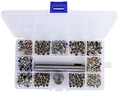 Hapivida Mixed Colors Nieten, Strass Nieten Set mit Aufbewahrungs Box Silber Farbene Nieten für Leder Handwerk DIY Herstellung 8mm