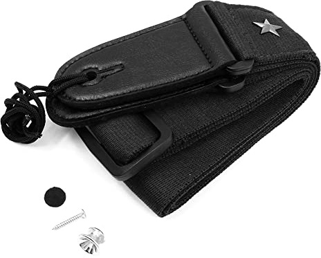 Alnicov 2 Baumwoll-Gitarrengurt, verstellbarer Baumwoll-Gitarren-Schultergurt für Akustikgitarre E-Gitarren-Bass (Schwarz)