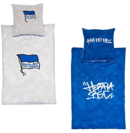 Hertha BSC Berlin Wende Bettwäsche - Fahnenmeer - blau-weiß 2-teilig - Plus Lesezeichen I Love Berlin