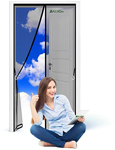 Zanzariera Magnetiche, 140 x 250 cm Tende per Porte Francesi di Maglia, Adsorbimento Magnetico Pieghevole, per Porte da Balcone Cantine Terrazze Nero