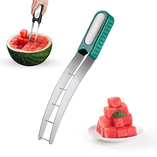 Coupe-Melon,Coupe-fruits, trancheuse de pastèque,Trancheuse en Cube de pastèque en Acier Inoxydable, Outil de Coupe de pastèque,Coupe-Melon de Salade de Fruits pour Gadget de Cuisine (Vert)