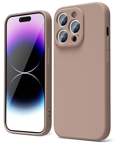oakxco for iPhone 14 Pro Phone Case Liquid Silicone, Cute Thin Slim Soft Rubber TPU Plain Smooth Gel Cover for Women Girl, Matte Solid Protective & Shockproof, Nude Light Brown