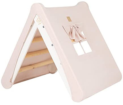 MEOWBABY Kletterdreieck Haus mit Faltbarer 59x61cm Indoor Klettergerüst für Kleinkinderzimmer, Leinen, Baumwolle (Weiß/Rosa)