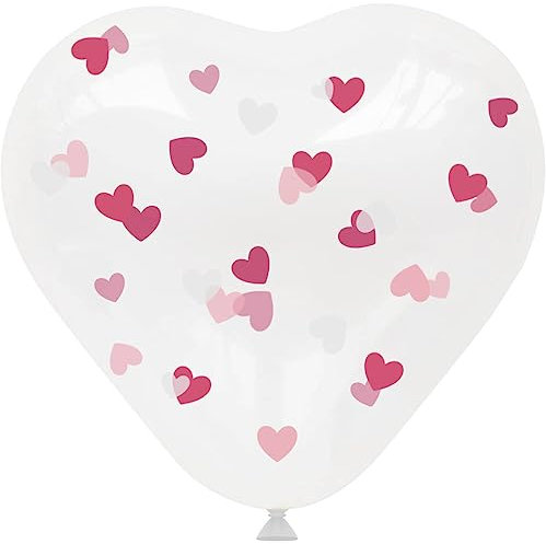 Folat-Lettere 24883 Palloncini a Forma di Cuore con Coriandoli Rosa 30cm-4 pezzi-Decorazione Romantica San Valentino, Anniversario Matrimonio e Fidanzamento, Large