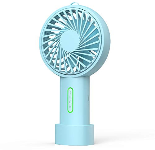 IPOW Mini Portable Fan - 3 Speed, Adjustable Angle, USB Rechargeable, Small Desk & Travel Fan - Mint Blue