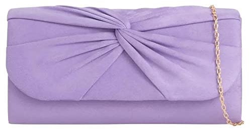Suede Pleated Style Bridal Prom Wedding Evening Clutch Party Purse Hand Bag (Lilac)