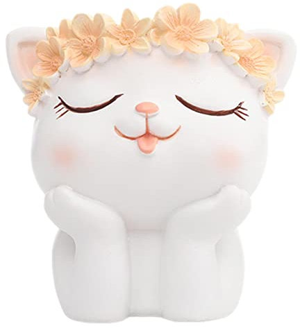 smashing Fleurs | Pots Blancs d'intérieur,Chat jardinières Pots résine tête planteur Stylo Crayon Porte-Brosse Pot Mignon Pots Bureau Cadeau