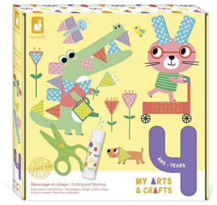 Janod - My Arts & Crafts - Ab 4 Jahre - Ausschneiden und Kleben - 4 Bilder - Kreatives Hobby Kinder - Feinmotorik und Konzentration - J07743