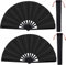2 Stück Große Faltbare Seide Hand Fächer Chinesischer Tai Chi Faltender Handfächer Nylon Tuch Chinesischer Kung Fu Fan mit Halter Ärmel für Performance Tanz Dekorationen Festival (Schwarz)