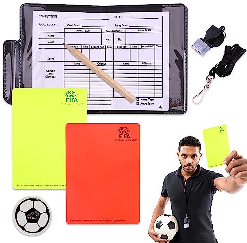 Udbrud Sport Schiedsrichter Set, Fußball Schiedsrichter Karten Schiedsrichterpfeife Gelbe Karte Rote Karte Schiedsrichter Pfeifen Set mit Scorebooks, Wählmarke für Fußball, Basketball, Schulsport