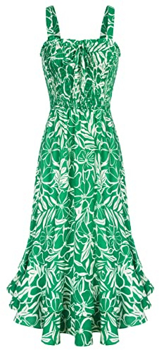 GRACE KARIN Womens Elegant Summer Floral Beach Maxi Dresses Smocked A Line Strappy Dress Dual Layer Grassy Green Floral XL
