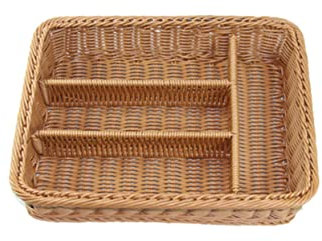 YARNOW Panier De Rangement Imitation Osier à 4 Compartiments Pour Couverts Organisateur De Cuisine Pour Cuillères Fourchettes Et Couteaux Accessoire De Rangement Pratique En Couleur