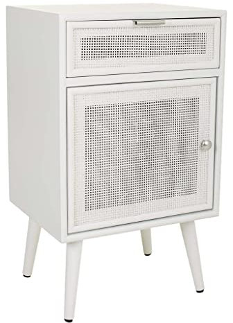 WANDERLUST DECO Nachttisch aus Holz und weiß lackiertem Gitter mit einer Schublade und einer Tür