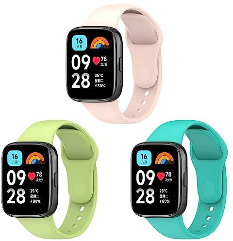 RuenTech Bracciale Compatibile per Xiaomi Redmi Watch 3 Lite/Active, Cinturino Sostitutivo in Silicone Morbido per Uomo e Donna, Confezione da 3 Pezzi A