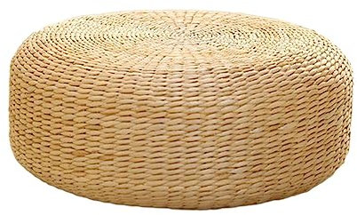 Folpus Woven Straw Cushion Rustic Woven Tatami Cushion Thicken Round Rattan Floor Seat Japanese Floor Cushion Tatami Cushion for Bedroom Dining Room Garden Patio Yoga Meditation, 40cm diameter