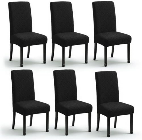 LANSHENG Stuhlhussen 6er Set, Waschbarer Stuhlhussen Schwingstühle, Schwarz | Stretch Stuhlbezug für Esszimmer, Küche, Hotel