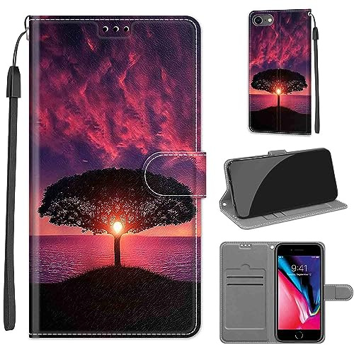 TOMYOU Handyhülle für iPhone 7/8 Hülle, Sonnenuntergang | Standfunktion, Kartenfach, Magnetisch, Stoßfeste Schutzhülle, Flip Leder, Klapphülle