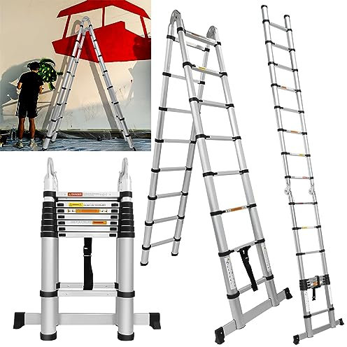 VickyHome 2.5M/8.2FT Multi Tool Telescopic Ladder A Type Ladder, Loft Ladder Ladders Extendable Step Ladder Attic Ladders with Adjustable Step & Rubber Feet, Max Load 150kg, EN131