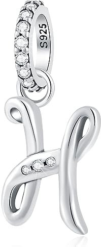 Buchstabe H Charms Alphabet Anhänger, 925 Sterling Silber Initial h Dangle CZ Perle passen Pandora Urlaub DIY Armband con Letra, Geschenke für Ehemann/Halloween/Alles Gute zum Geburtstag