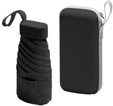 MEMOFYND Mini Paraguas Compacto Con Protección UV - Sombrilla Portátil Para Mujeres Y Niños - Incluye Caja De Almacenamiento - 40% De Descuento En Tamaño De Viaje (Negro)