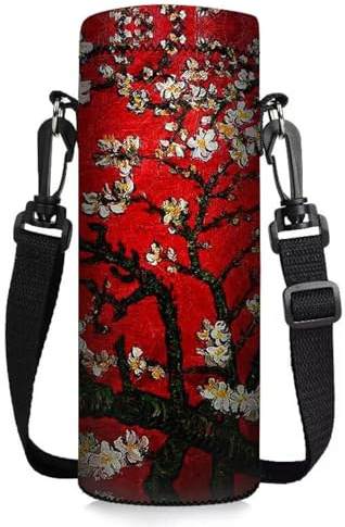 ToLuLu 1000ML Water Bottle Carrier Bag Case, Insulated Neoprene Holder Pouch Cover with Adjustable Shoulder Strap, For Stainless Steel/Glass/Plastic Bottles, Red Van Gogh Painting (WBB-1000-7)