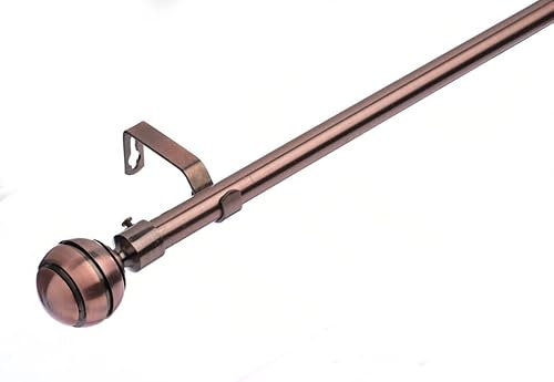 Lister Cartwright 19 mm Extendable Metal Curtain Poles, Antique Copper (Ribbed Ball Finials, 210-320 cm)
