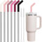 Tomorotec 6Pcs Strohhalme Edelstahl mit Silikonspitzen, Passend für Stanley 40 oz Stanley Tumbler, 30 cm strohhalme wiederverwendbar mit bunten Verlängerungen und 2 Bürsten Pink