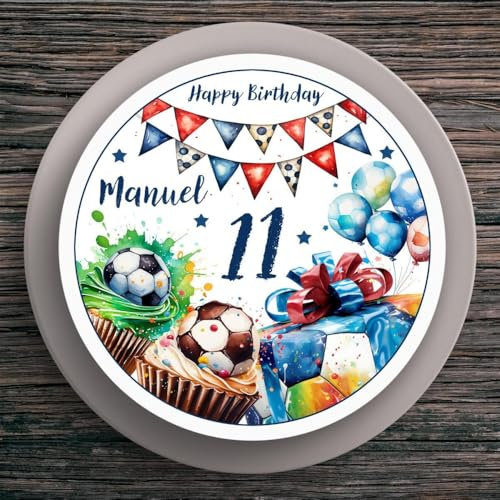Tortenaufleger Geburtstag Fußball #3 Name & Zahl (20cm)
