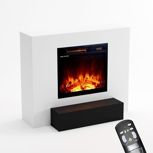 KAMINLICHT Poêle à Poser Neo 5 - Cheminée électrique avec Chauffage, feu de cheminée, LED, Ventilateur, décoration Bois, télécommande, Max. 1500 W - 90x75x41 cm, Blanc