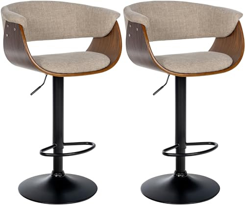 CLP 2er Set Barhocker Vestal Stoff Oder Kunstleder I Thekenhocker Höhenverstellbar I Barstuhl Mit Fußstütze I Tresenhocker 360° Drehbar | Farbe walnuss/Creme Material Stoff