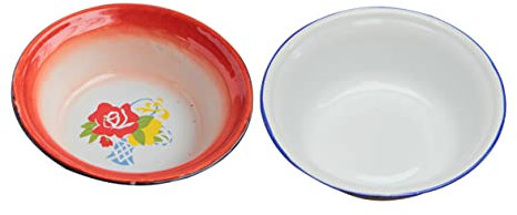 TOPBATHY 2 Piezas Cuenco De Sopa De Esmalte Tazón Para Mezclar Ensalada Platos Colador De Cerámica Colador De Frutas Tazón De Esmalte Hierro Esmaltado Estilo Chino Cuenco De Comedor