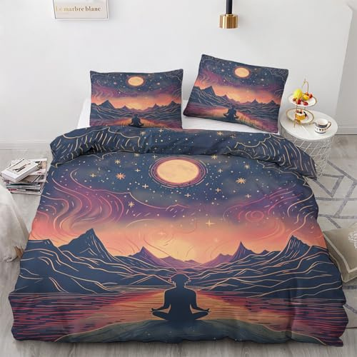 zcwl Yoga Bettwäsche 135x200 Sommer, Meditation Bettbezug Set 2 teilig, Weiche Kuschelige Mikrofaser Bettwäsche-Sets, Wendebettwäsche und 1 Kissenbezug 80x80 mit Reißverschluss