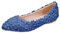 Jamron Womens Elegant Pointed Toe Flower Lace Pearls Bridal Shoes Pumps Soft Sole Ballet Flats Blue SN070435 UK6